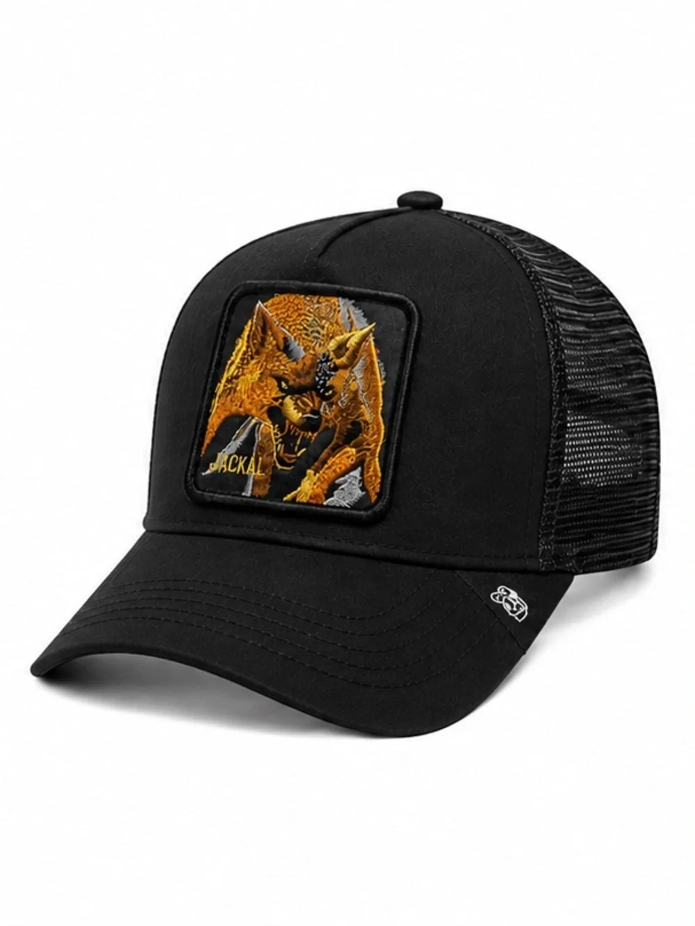 Trucker Hat with Embroidered Jackal Patch black cap